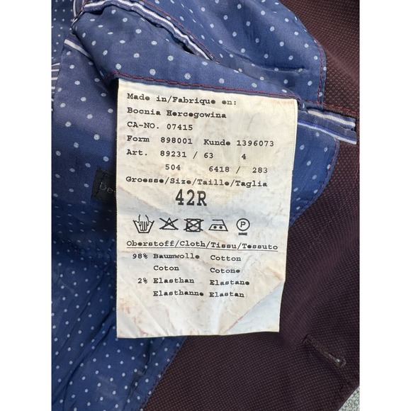 Bugatti Mens 42  Two Button Blazer Sports Coat Suit Jacket Maroon With Blue Line - Picture 10 of 16